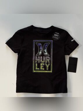 Hurley Black Tee with Neon Gradient Logo